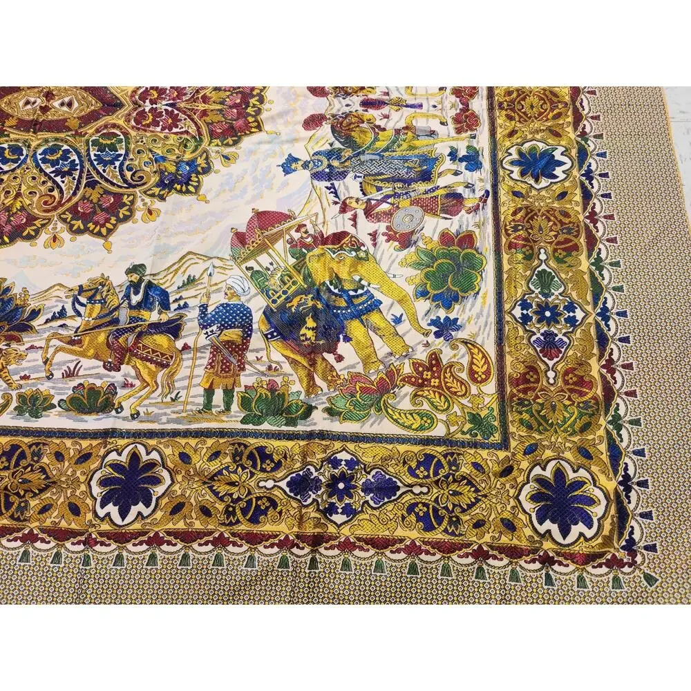 Vtg Indo-Persian silk Tapestry, wall hanging Traditional Hunting Scene 99x76.5